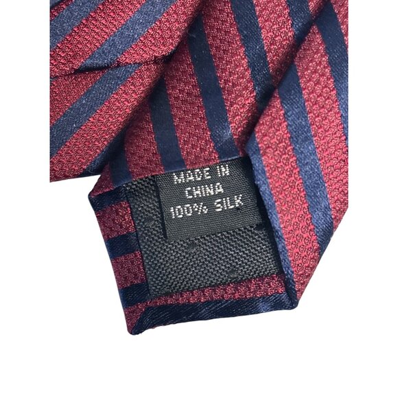 Bespoke New York Red & Navy Diagonal Striped 100% Silk Mens Tie - Picture 5 of 5